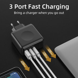 Charger 65W USB C Power supply 3-port