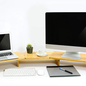 3-part Double monitor holder in bamboo