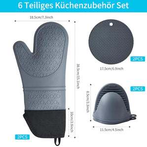 Oven gloves/pot holders 6-piece withstands up to 300°C