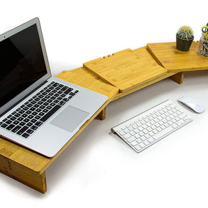 3-part Double monitor holder in bamboo