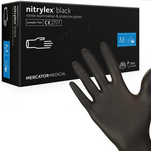 Black disposable gloves made of 100% nitrile