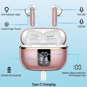 Bluetooth-hörlurar 5.4 med 4 ENC Mic