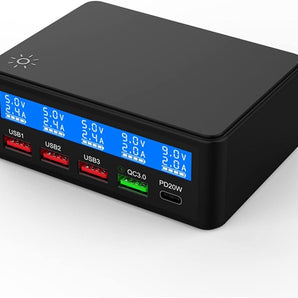 5-port charger 65Watt digital display (black)
