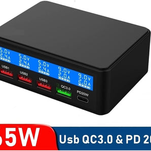 5-port charger 65Watt digital display (black)