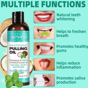 Coconut/mint oil mouthwash with tongue scraper