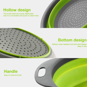 Kitchen strainer silicone and foldable 2-set