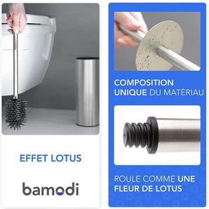 Toilet brush and holder in stainless steel &amp; silicone