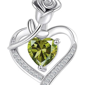 Halsband 925 Sterling Silver Hjärta (grön peridot)