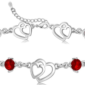 Armband 925 Silver med 5A Sparkle Zirkon (röd)