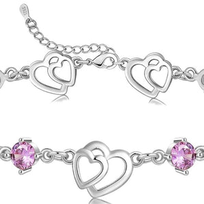 Armband 925 Silver med 5A Sparkle Zirkon (mörkrosa)