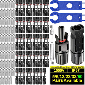 50 pairs of solar cable connectors with 1 pair of keys